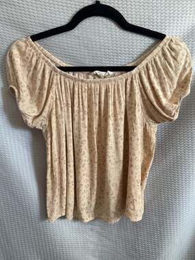 Hippie Rose Tan Leopard Animal Print Cap Sleeve Square Neck Boho Blouse